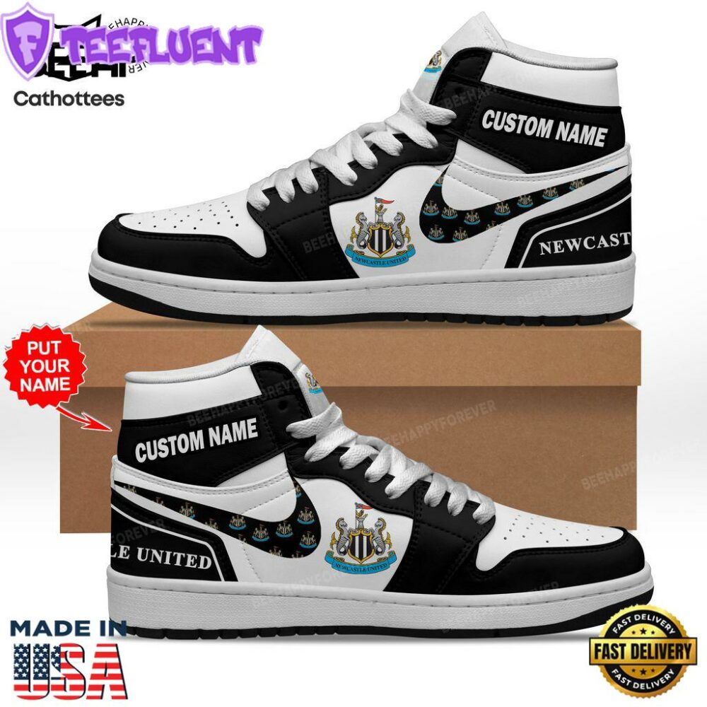 Newcastle United Black White Nike Logo Design Air Jordan 1 High Top