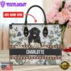 Newfoundland Dog Bior Leather Handbag With Flowers And Butterfly