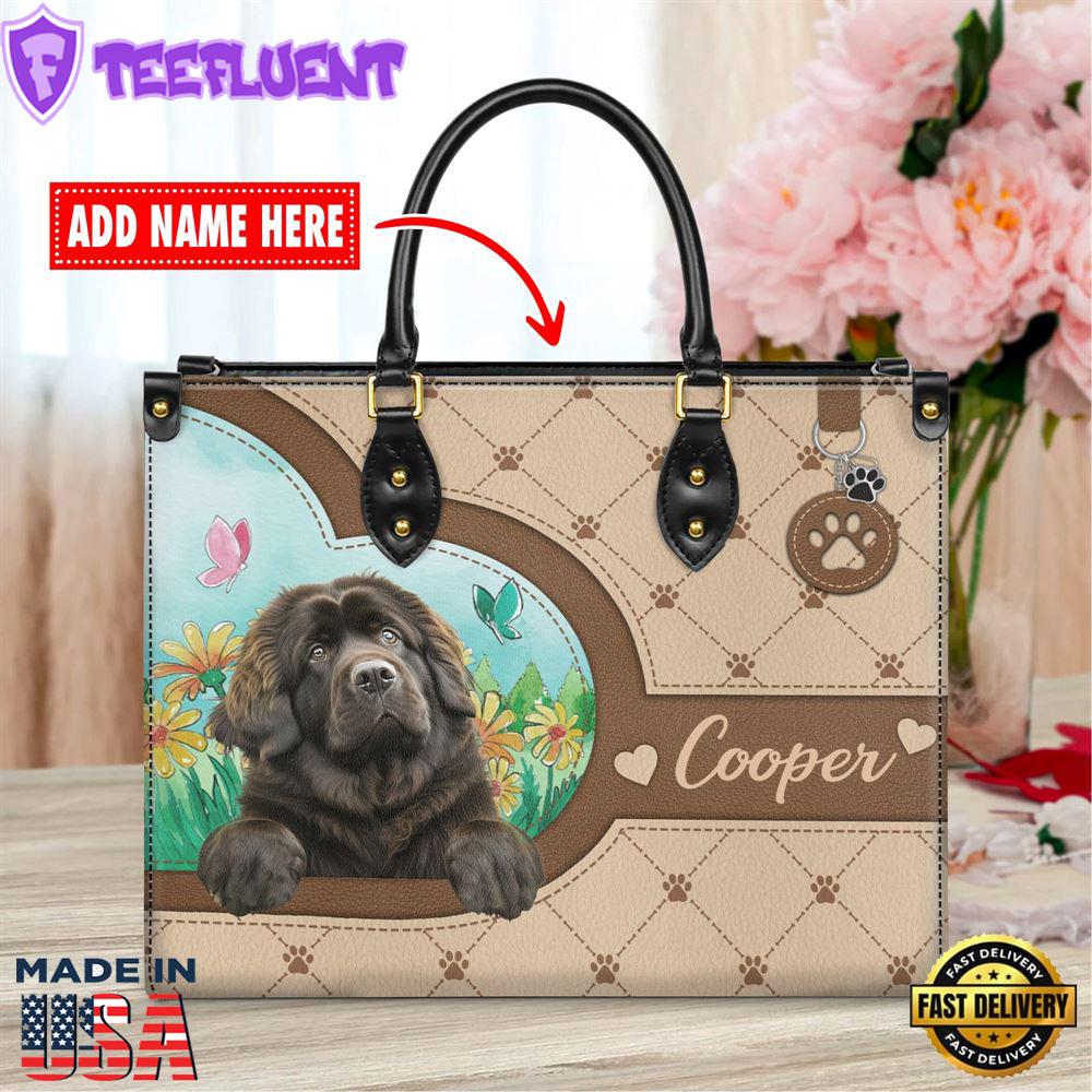 Newfoundland Dog Duccy Dog Lover Leather Handbag