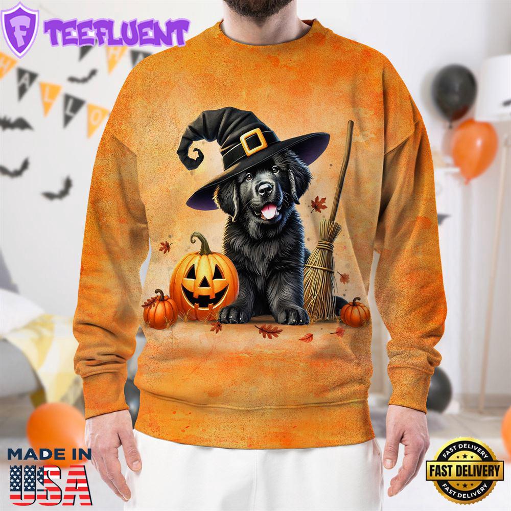 Newfoundland Dog In Spooky Autumn Halloween 3D Shirt