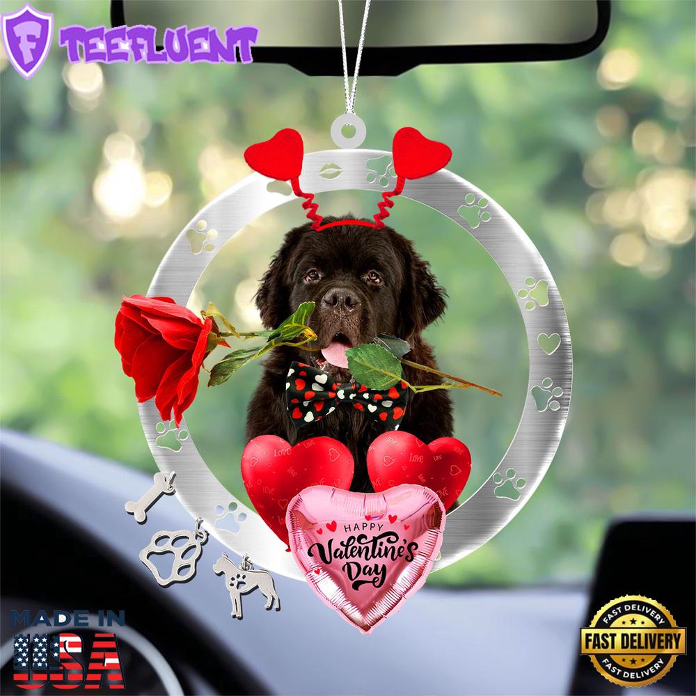 Newfoundland With Rose & Heart Balloon Ornament, Gift For Christmas