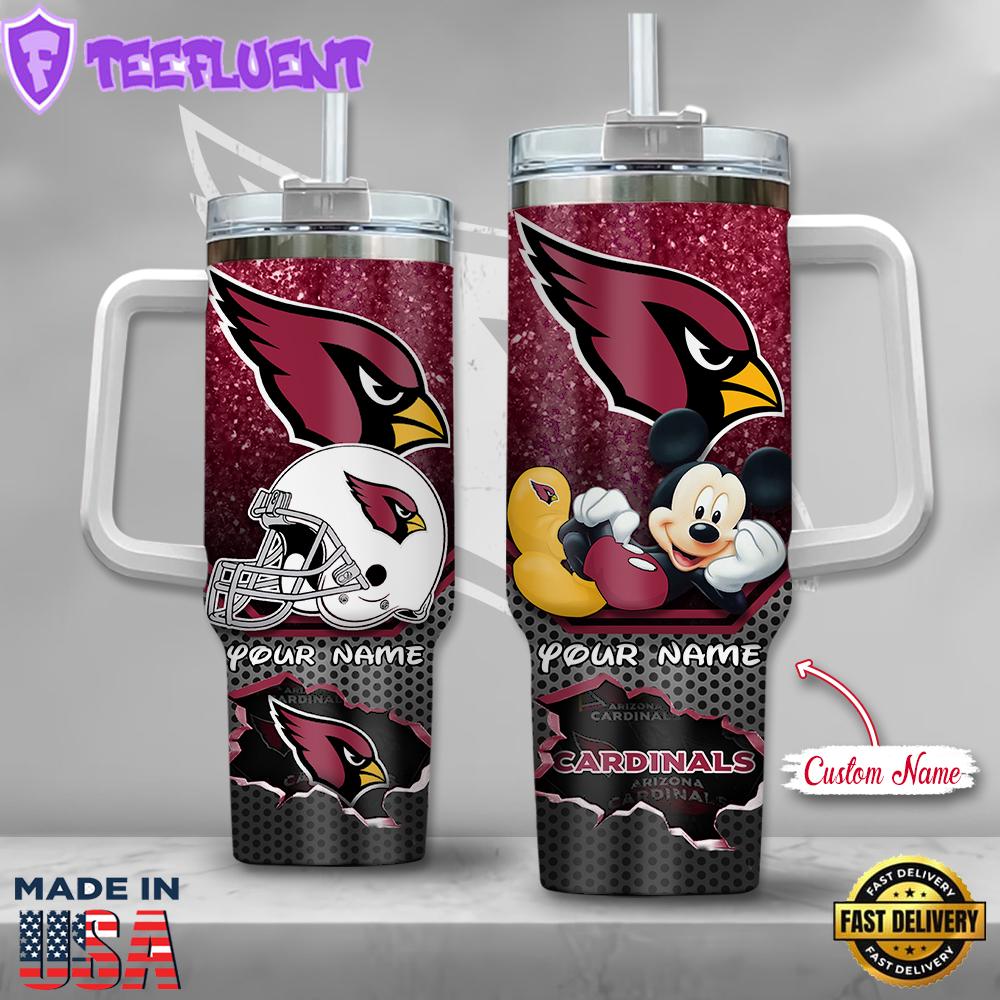 NFL Arizona Cardinals Mickey Mouse Custom Stanley Quencher 40oz Stainless Steel Tumbler With Handle