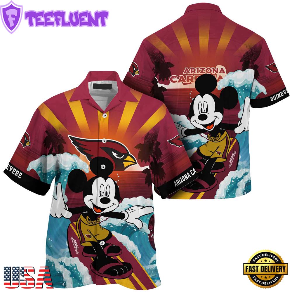 NFL Arizona Cardinals Mickey Mouse Surfing Custom Name Hawaiian Shirt