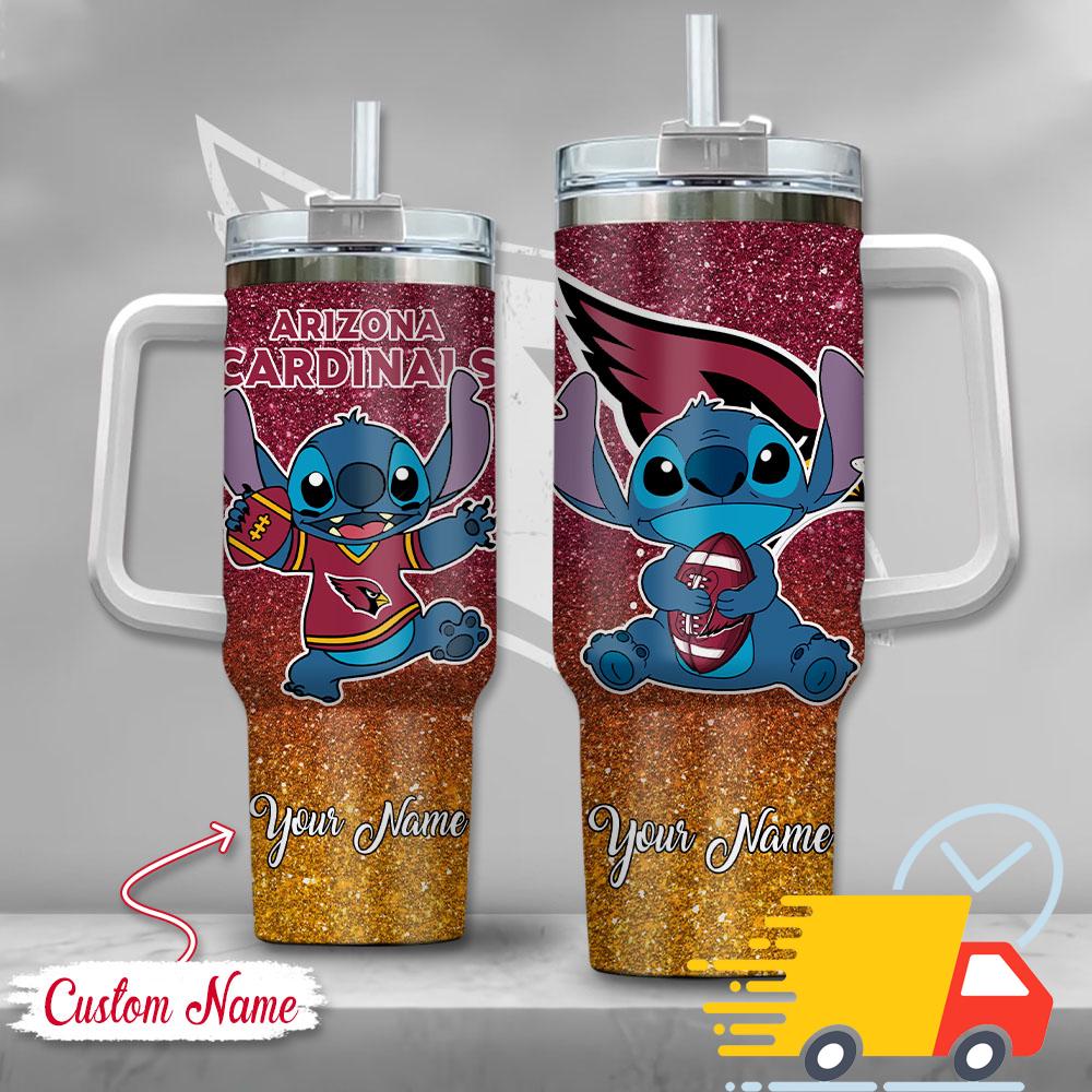 NFL Arizona Cardinals Stitch Glitter Custom Stanley Quencher 40oz Stainless Steel Tumbler With Handle