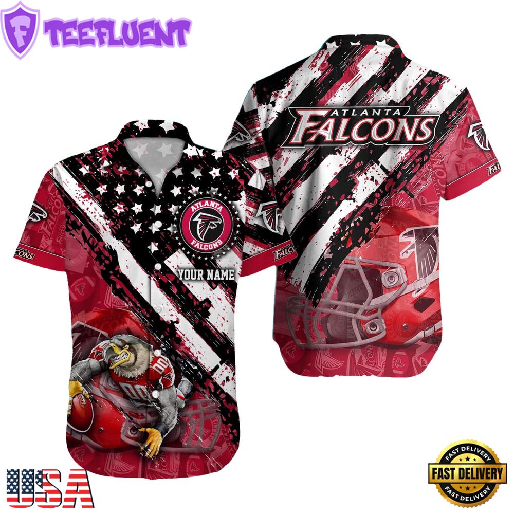 NFL Atlanta Falcons Football American Flag Mascot Custom Name Hawaiian Shirt