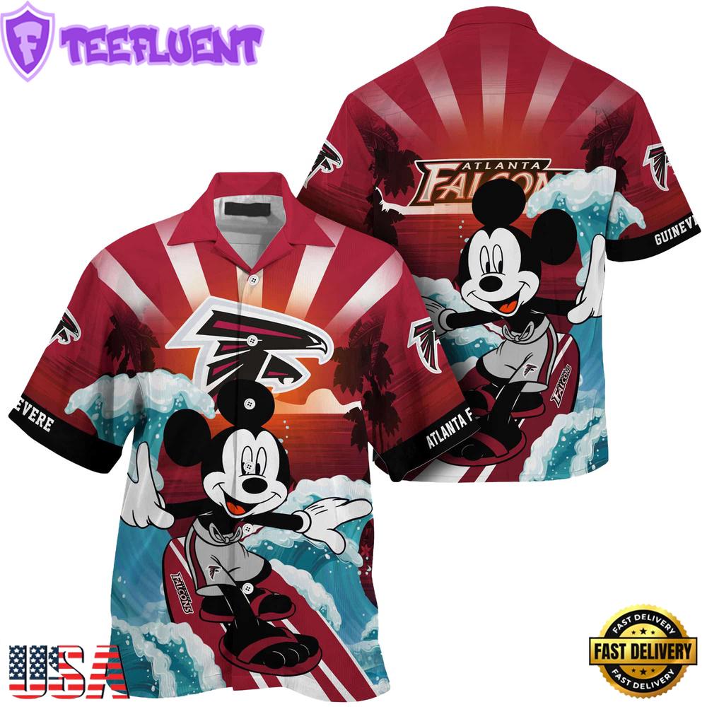 NFL Atlanta Falcons Mickey Mouse Surfing Custom Name Hawaiian Shirt