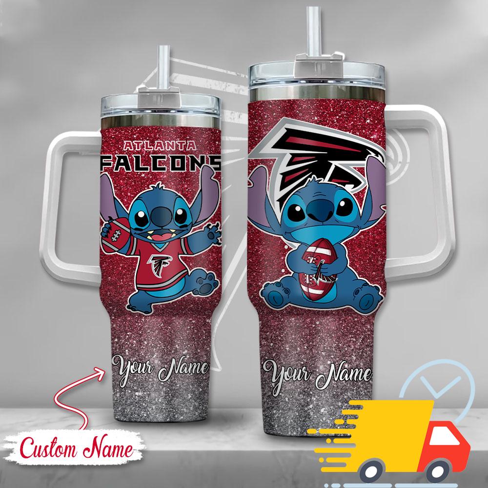 NFL Atlanta Falcons Stitch Glitter Custom Stanley Quencher 40oz Stainless Steel Tumbler With Handle