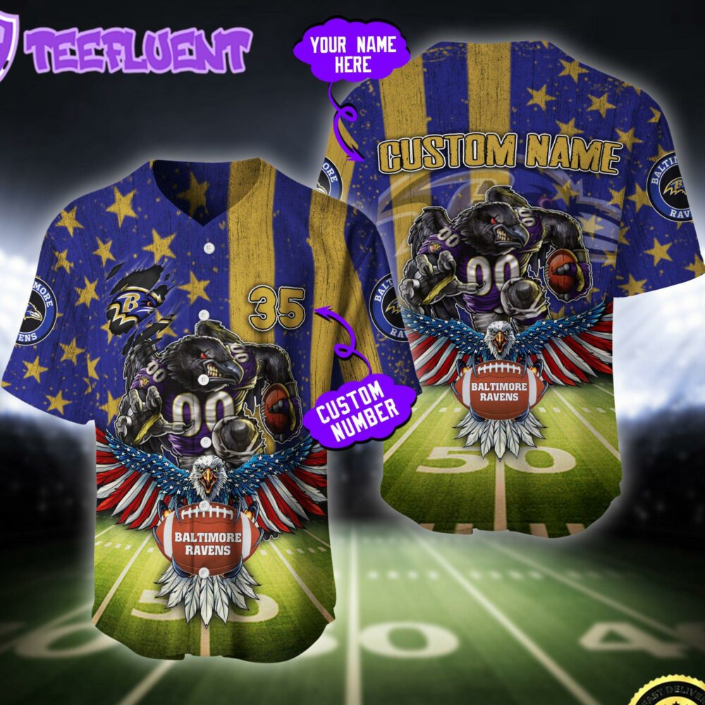 NFL Baltimore Ravens Eagle US Flag x Veterans Custom Baseball Jersey