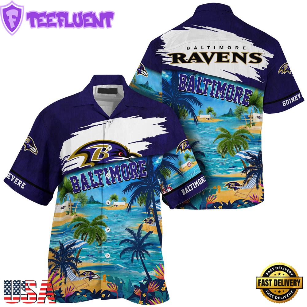 NFL Baltimore Ravens Hawaii Beach Custom Name Hawaiian Shirt
