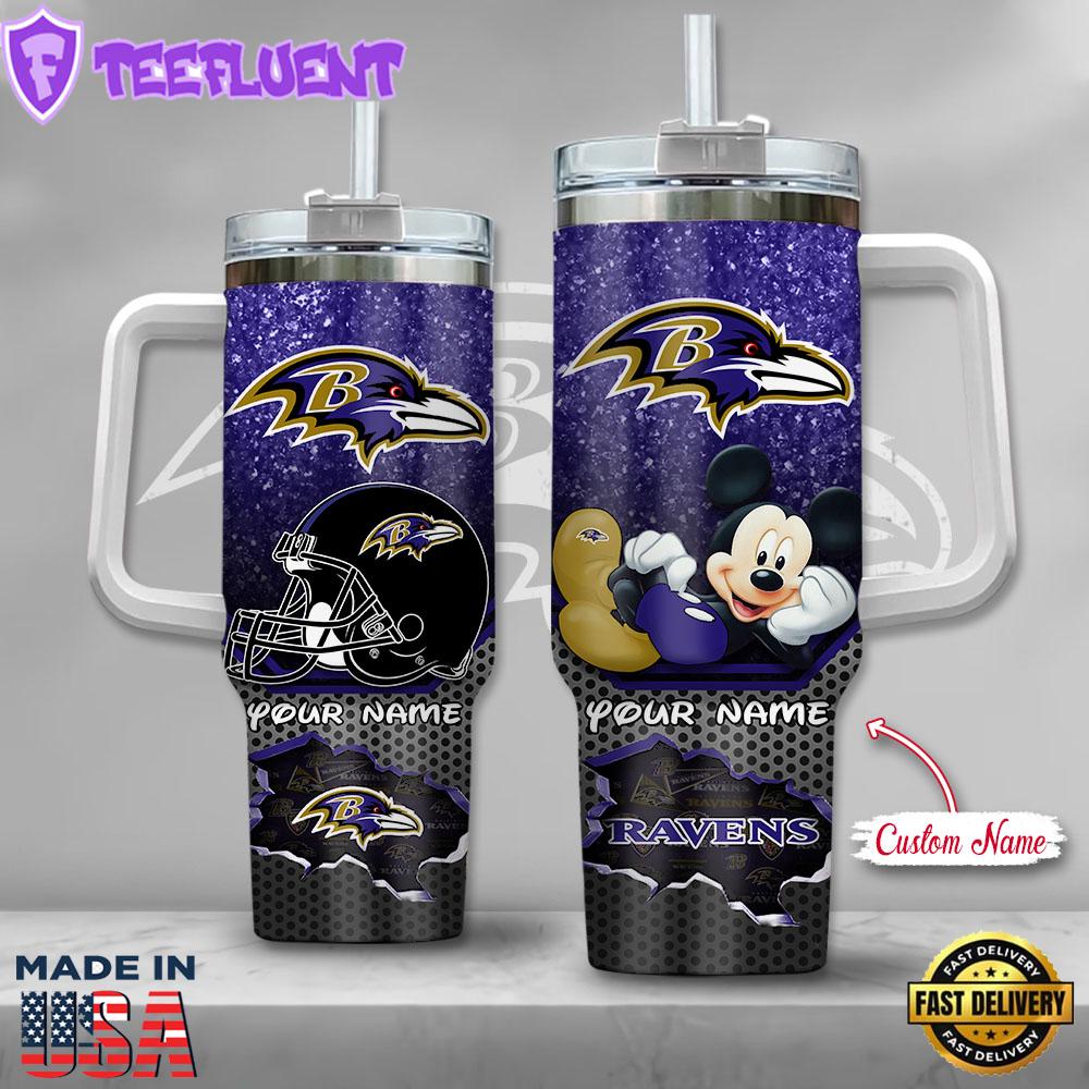NFL Baltimore Ravens Mickey Mouse Custom Stanley Quencher 40oz Stainless Steel Tumbler With Handle