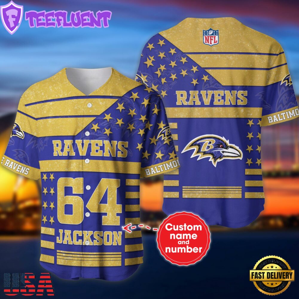 NFL Baltimore Ravens Personalized American Flag Baseball Jersey