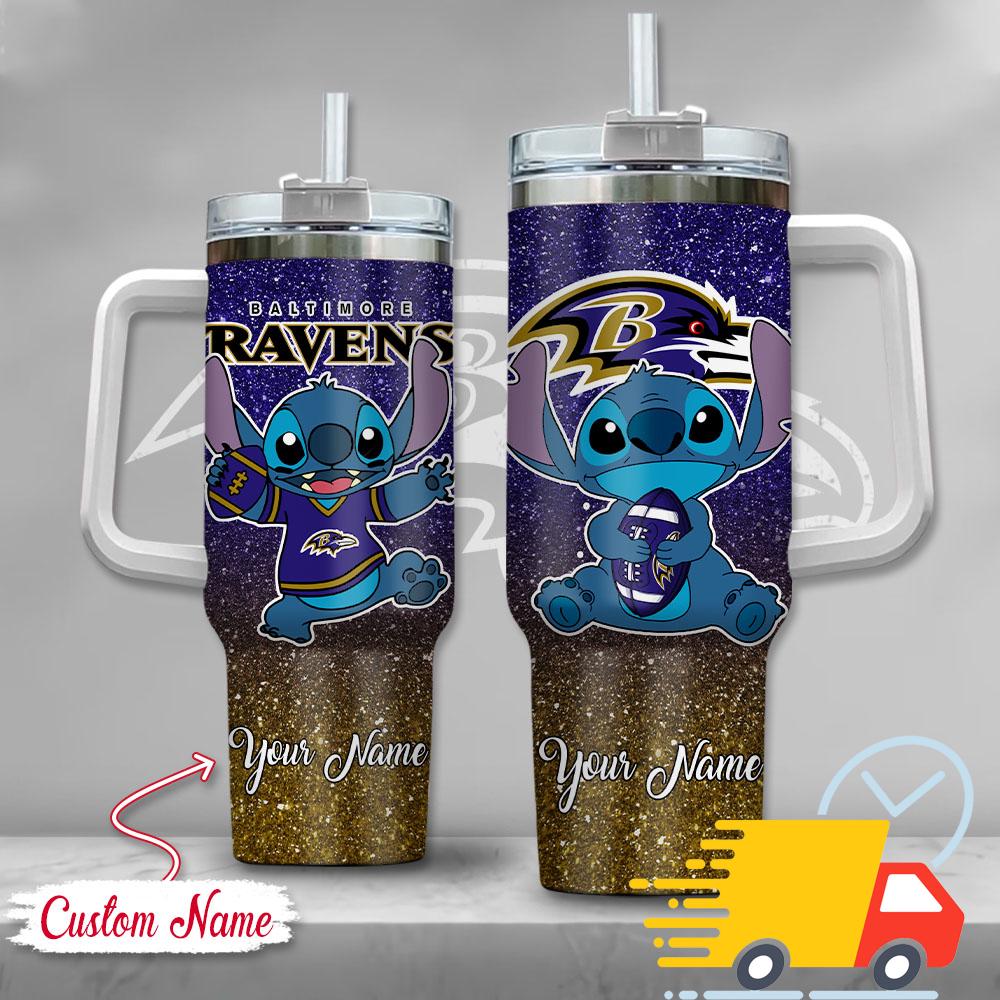 NFL Baltimore Ravens Stitch Glitter Custom Stanley Quencher 40oz Stainless Steel Tumbler With Handle