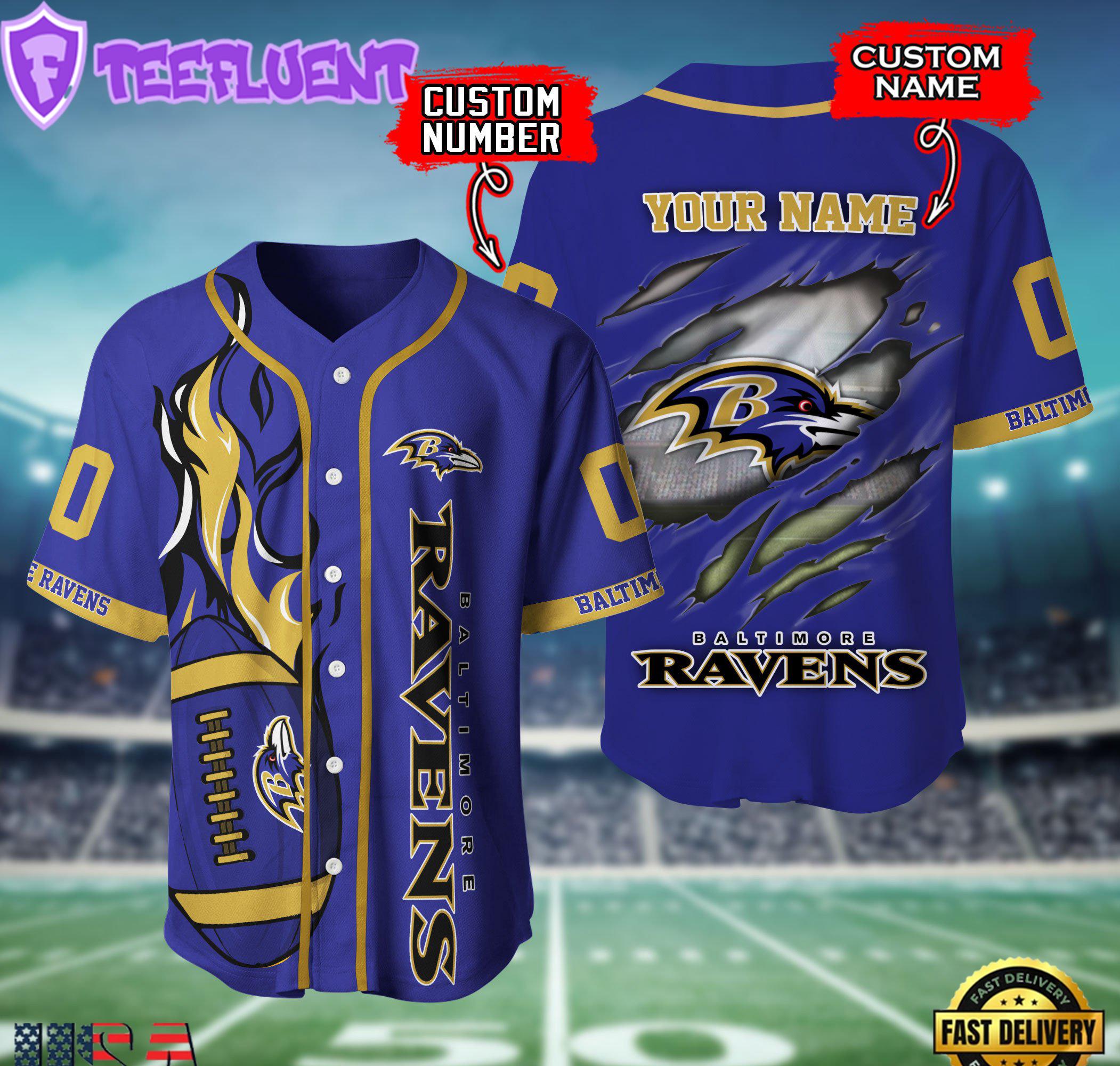 Custom Name Number NFL Baltimore Ravens Team Logo Litmited Edition Baseball Jersey Custom Name Number NFL Baltimore Ravens Team Logo Litmited Edition Baseball Jersey