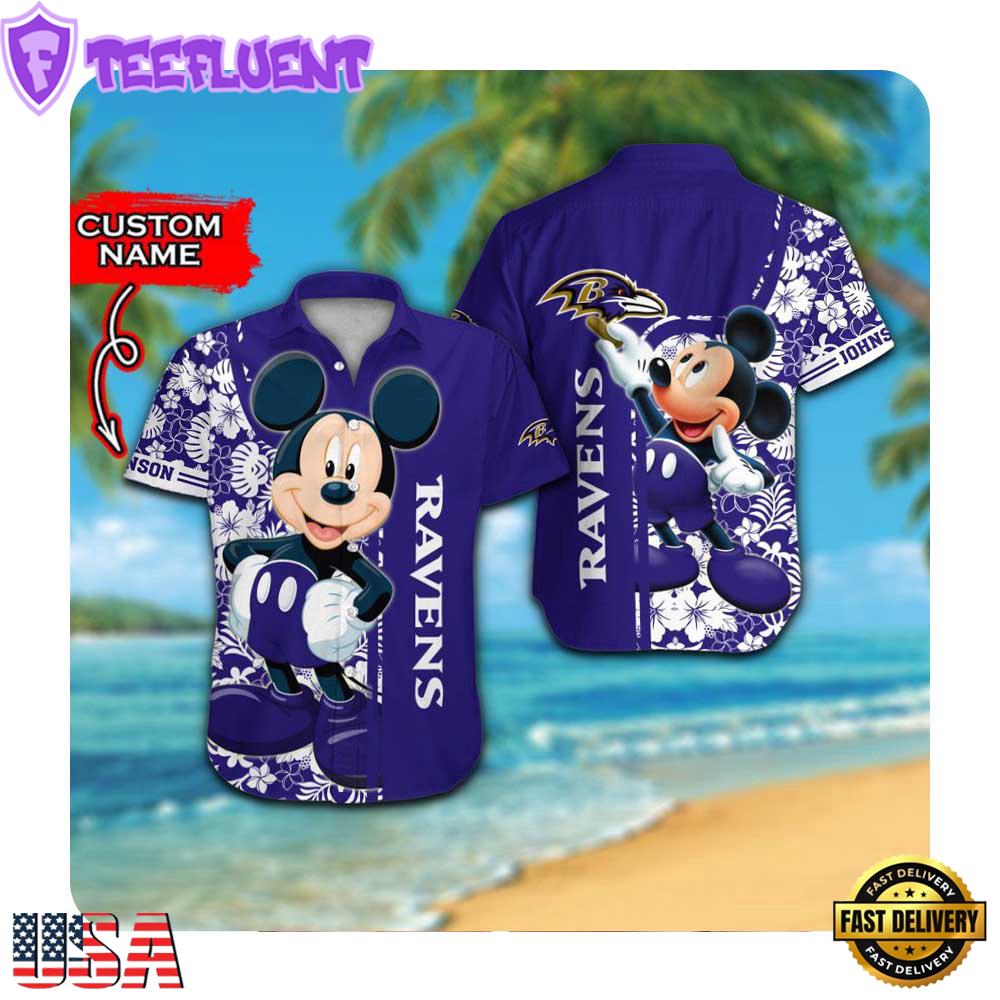 NFL Baltimore Ravens x Mickey Mouse Custom Name Summer Hawaii Shirt