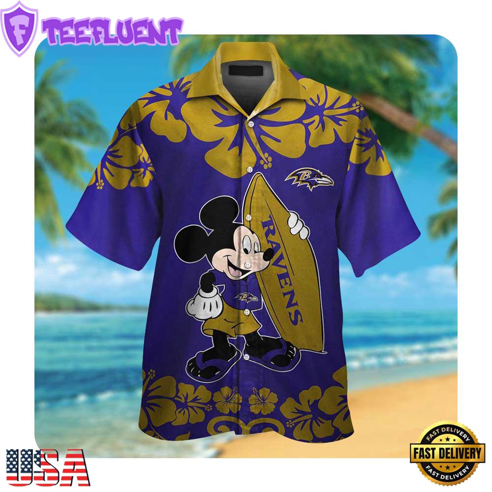 NFL Baltimore Ravens x Mickey Mouse Hawaii Shirt Summer Button Up Shirt