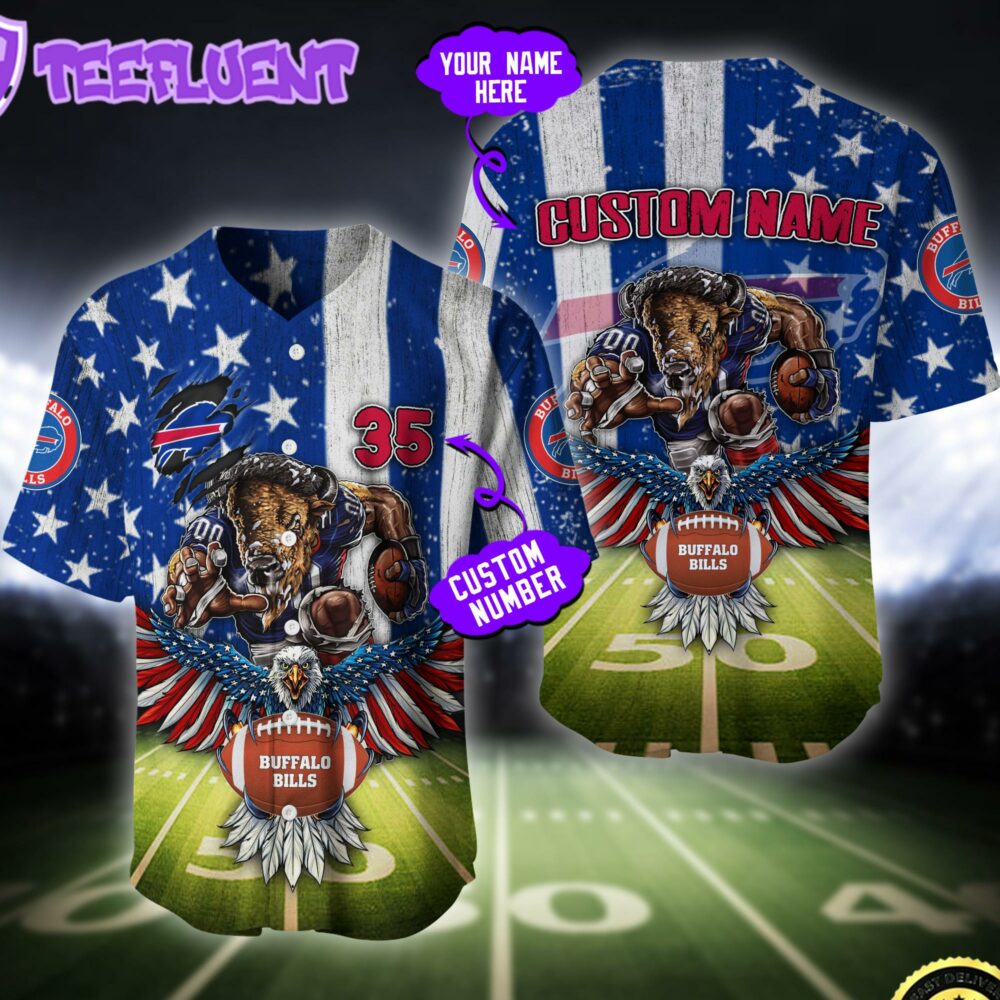 NFL Buffalo Bills Eagle US Flag x Veterans Custom Baseball Jersey