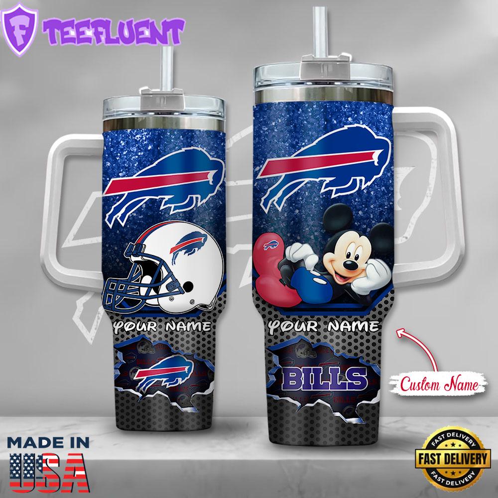 NFL Buffalo Bills Mickey Mouse Custom Stanley Quencher 40oz Stainless Steel Tumbler With Handle