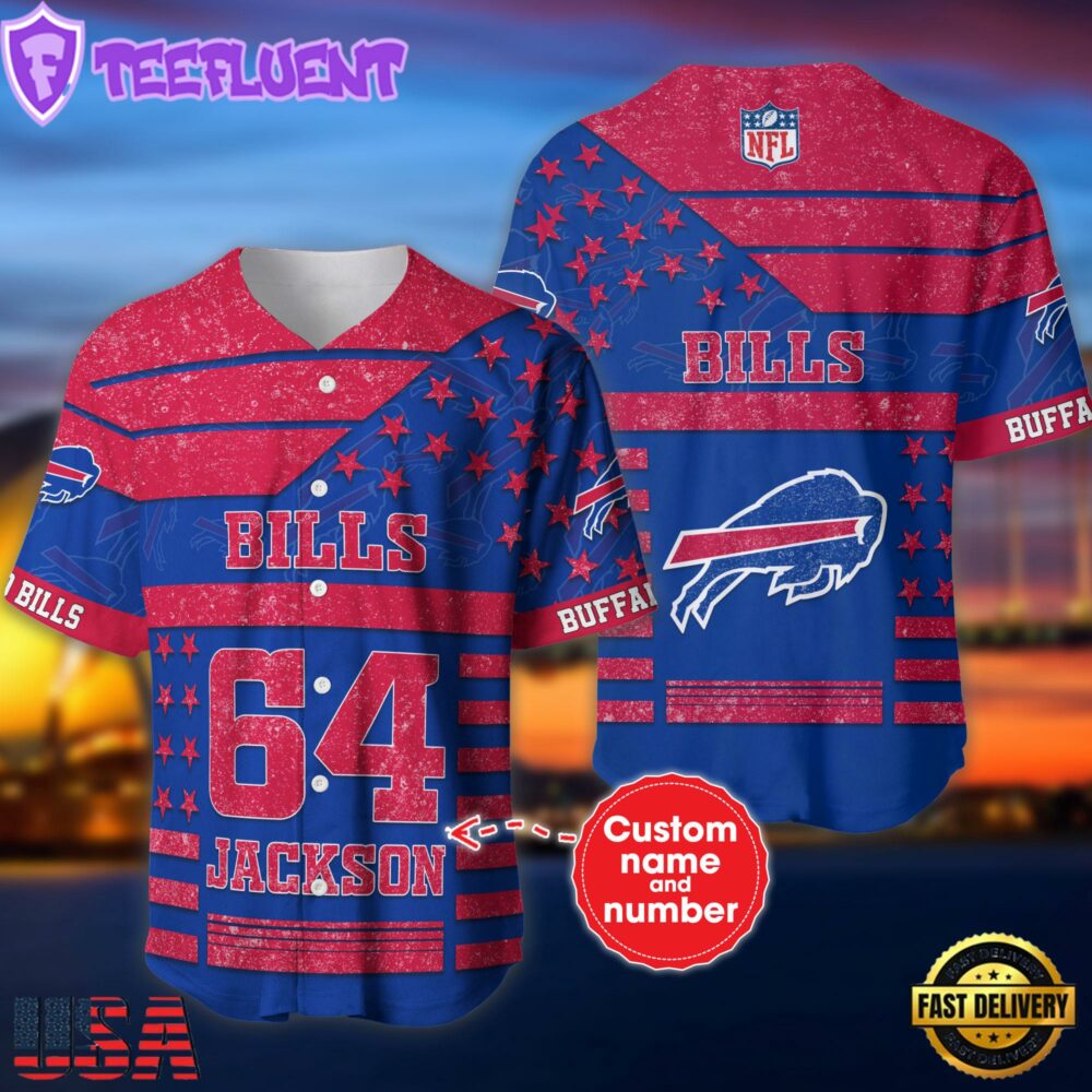 NFL Buffalo Bills Personalized American Flag Baseball Jersey