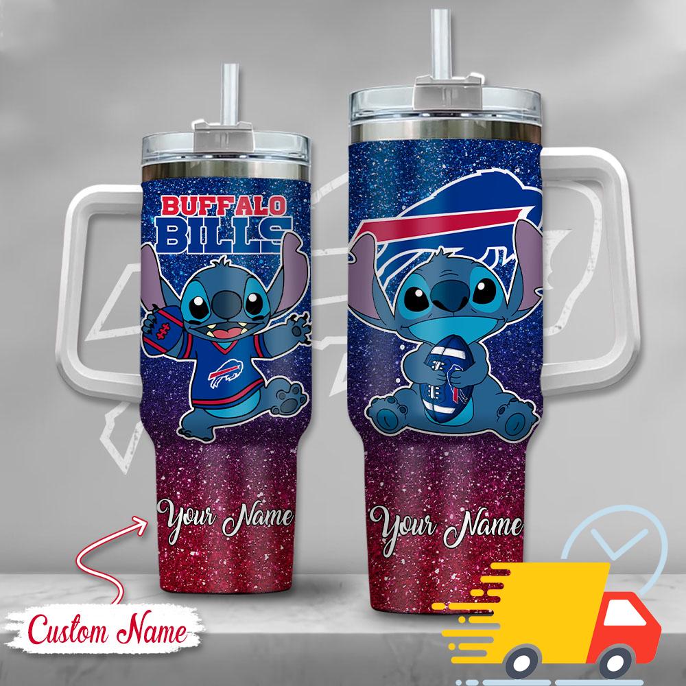 NFL Buffalo Bills Stitch Glitter Custom Stanley Quencher 40oz Stainless Steel Tumbler With Handle