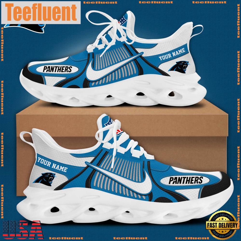 NFL Carolina Panthers Blue White Stripes Logo Custom Clunky Max Soul Shoes