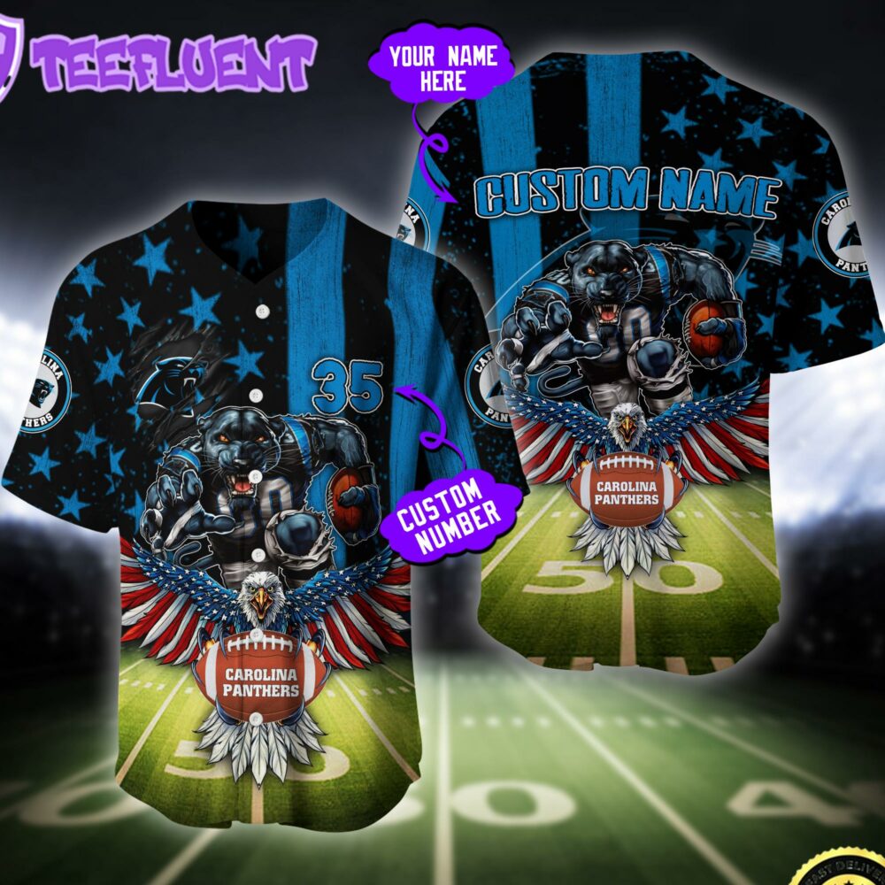 NFL Carolina Panthers Eagle US Flag x Veterans Custom Baseball Jersey