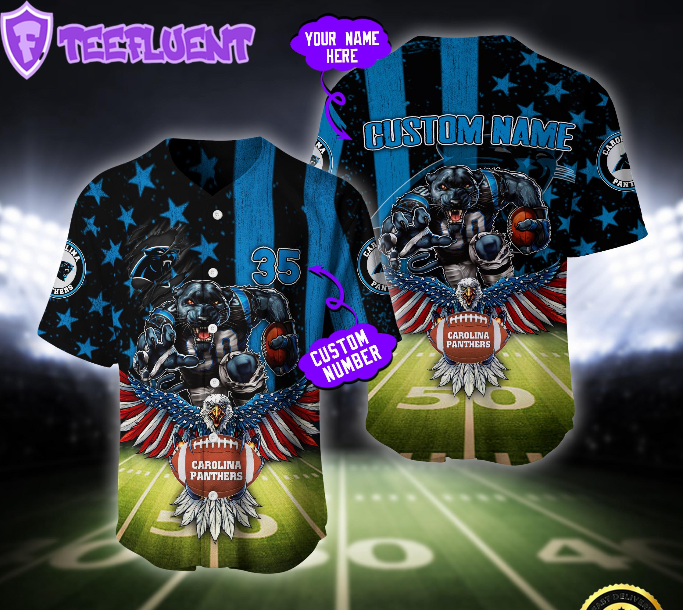 Custom Name Number NFL Carolina Panthers Eagle US Flag x Veterans Baseball Jersey Custom Name Number NFL Carolina Panthers Eagle US Flag x Veterans Baseball Jersey