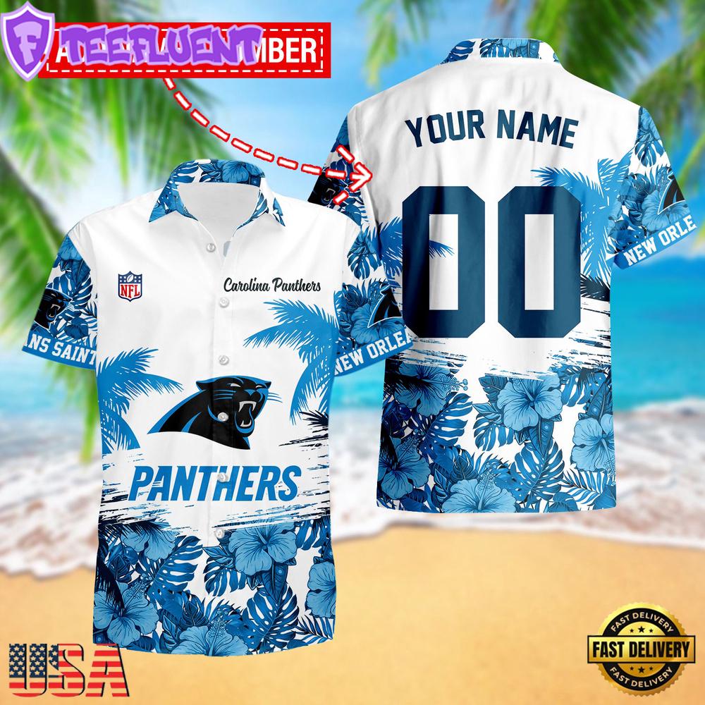 NFL Carolina Panthers Hibiscus Flower Custom Name Hawaiian Shirt