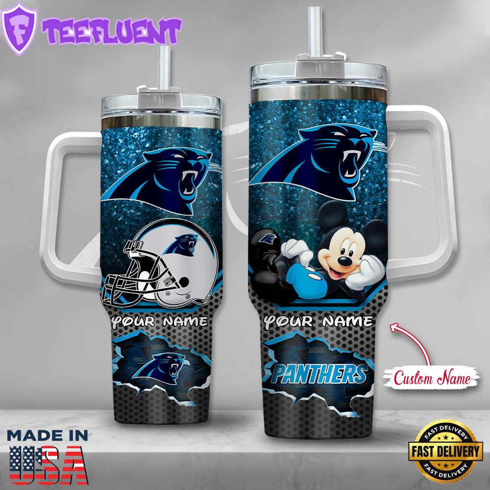 NFL Carolina Panthers Mickey Mouse Custom Stanley Quencher 40oz Stainless Steel Tumbler With Handle