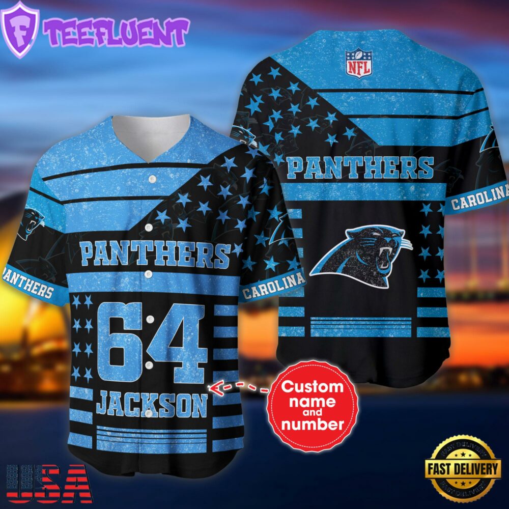 NFL Carolina Panthers Personalized American Flag Baseball Jersey