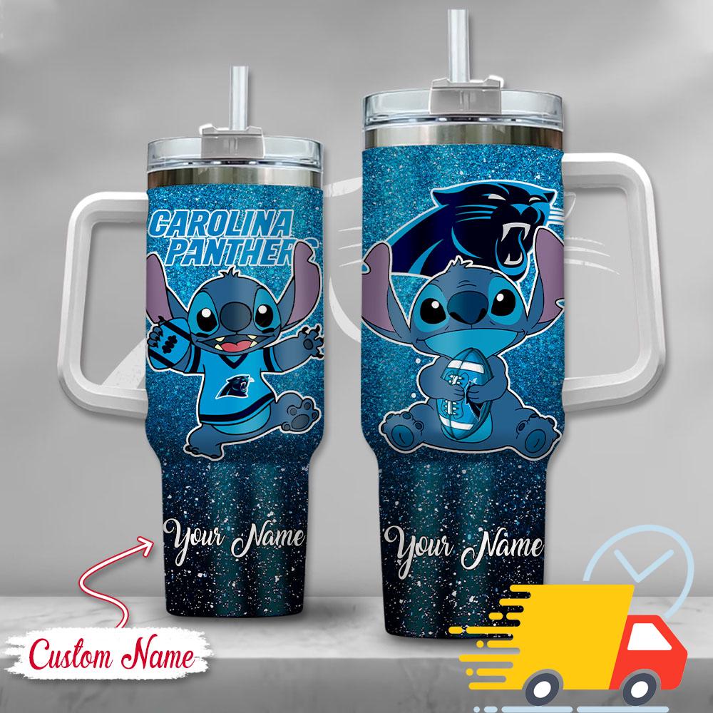 NFL Carolina Panthers Stitch Glitter Custom Stanley Quencher 40oz Stainless Steel Tumbler With Handle