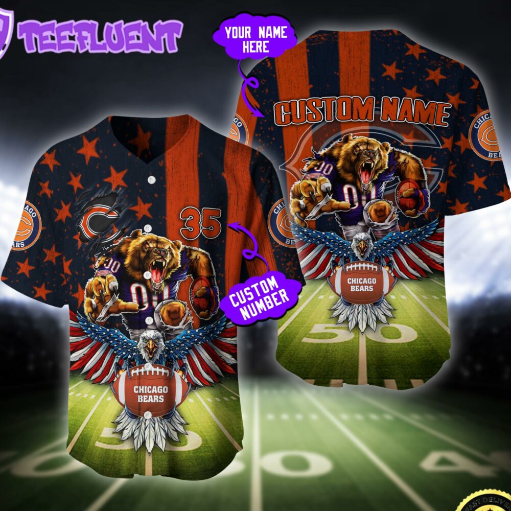 NFL Chicago Bears Eagle US Flag x Veterans Custom Baseball Jersey