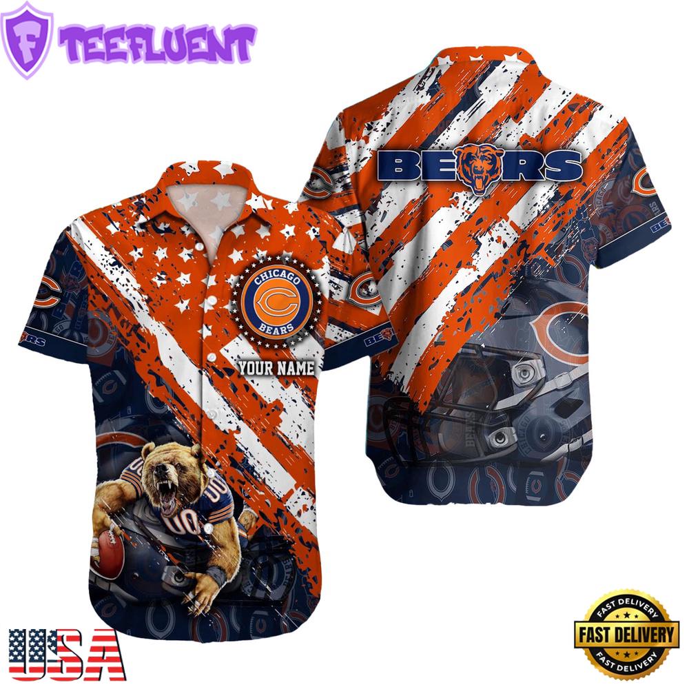 NFL Chicago Bears Football American Flag Mascot Custom Name Hawaiian Shirt