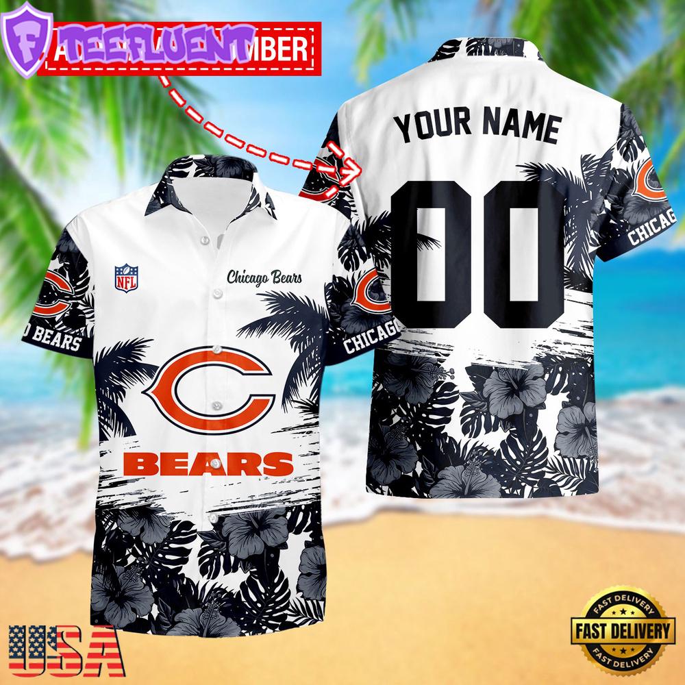 NFL Chicago Bears Hibiscus Flower Custom Name Hawaiian Shirt