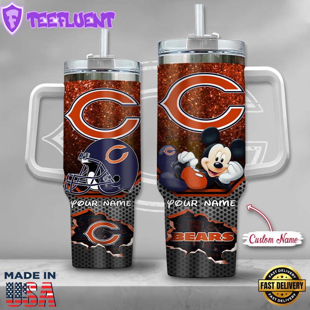 NFL Chicago Bears Mickey Mouse Custom Stanley Quencher 40oz Stainless Steel Tumbler With Handle