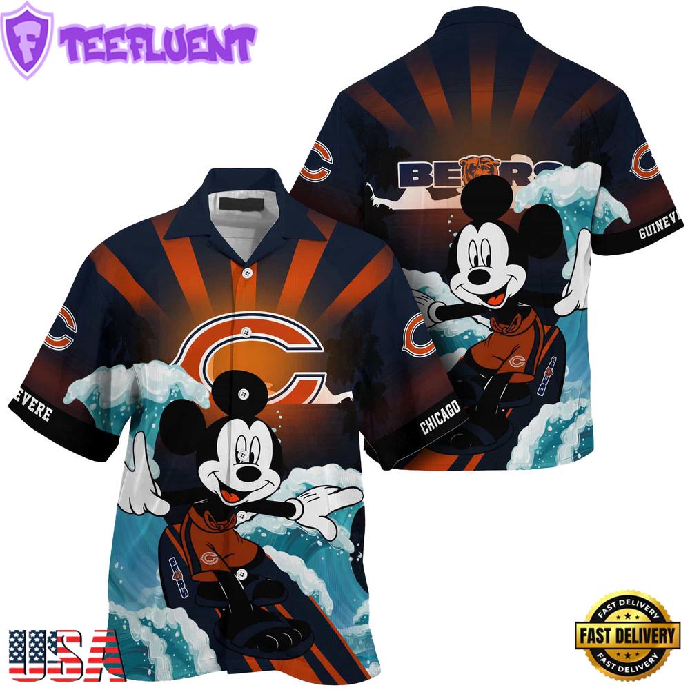 NFL Chicago Bears Mickey Mouse Surfing Custom Name Hawaiian Shirt