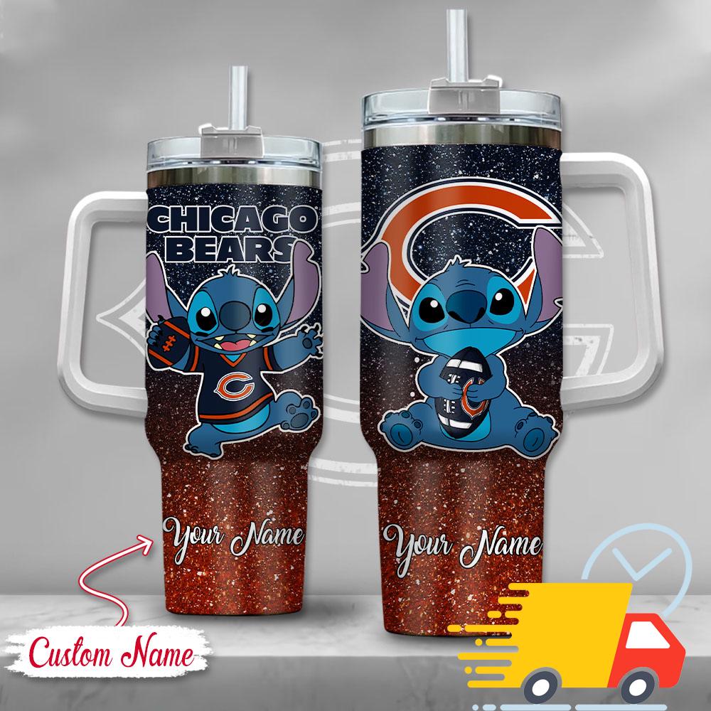 NFL Chicago Bears Stitch Glitter Custom Stanley Quencher 40oz Stainless Steel Tumbler With Handle