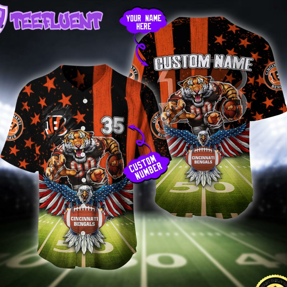 NFL Cincinnati Bengals Eagle US Flag x Veterans Custom Baseball Jersey