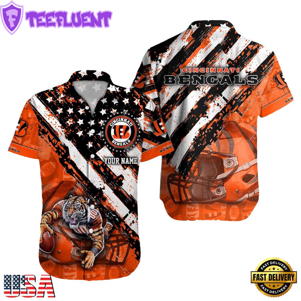 NFL Cincinnati Bengals Football American Flag Mascot Custom Name Hawaiian Shirt