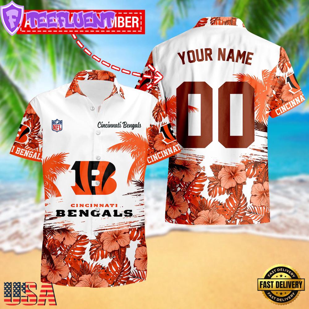NFL Cincinnati Bengals Hibiscus Flower Custom Name Hawaiian Shirt