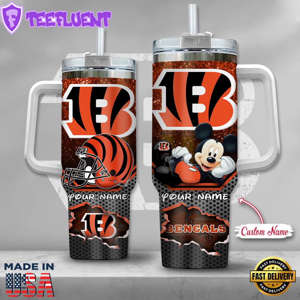 NFL Cincinnati Bengals Mickey Mouse Custom Stanley Quencher 40oz Stainless Steel Tumbler With Handle