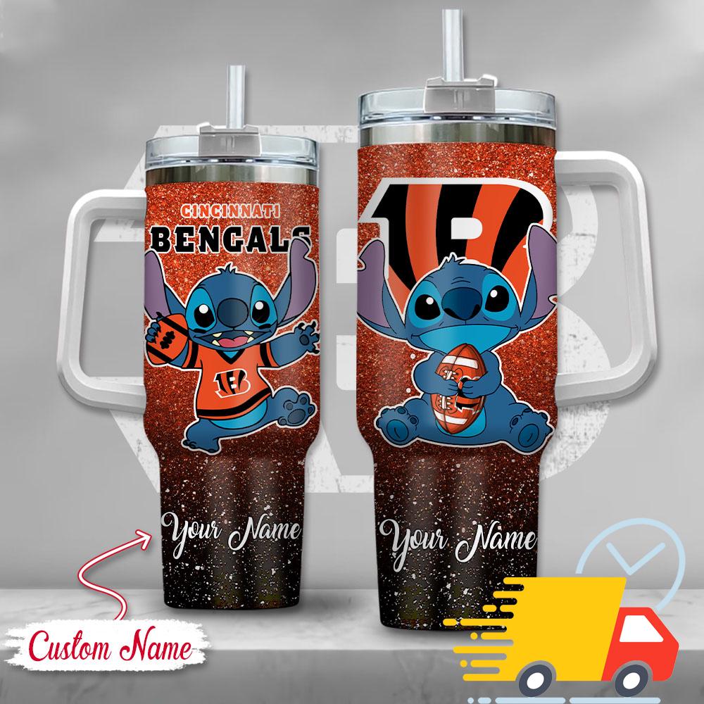 NFL Cincinnati Bengals Stitch Glitter Custom Stanley Quencher 40oz Stainless Steel Tumbler With Handle
