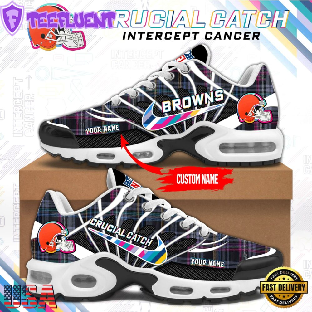 NFL Cleveland Browns Crucial Catch Intercept Cancer Air Max Plus Shoes Sneaker