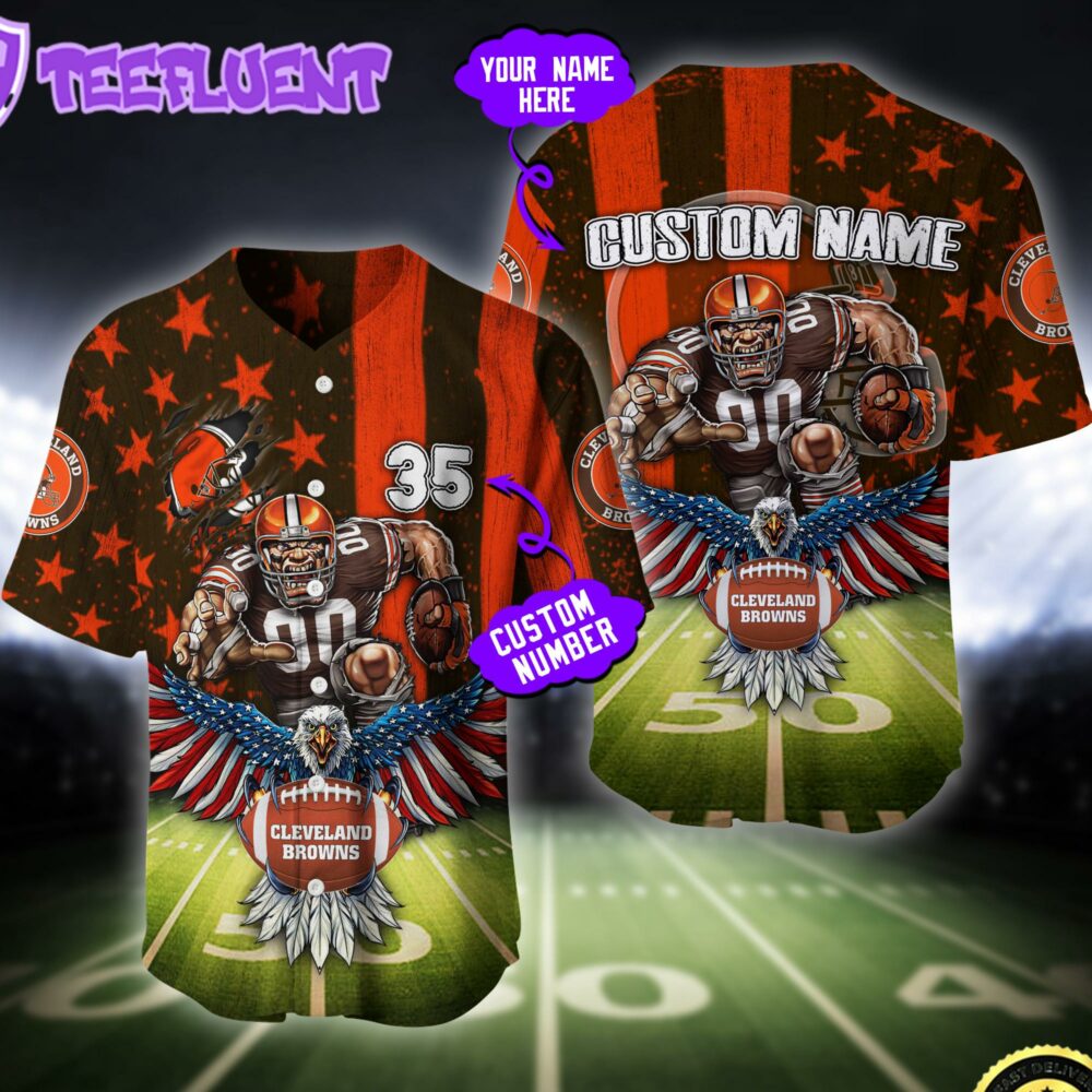 NFL Cleveland Browns Eagle US Flag x Veterans Custom Baseball Jersey
