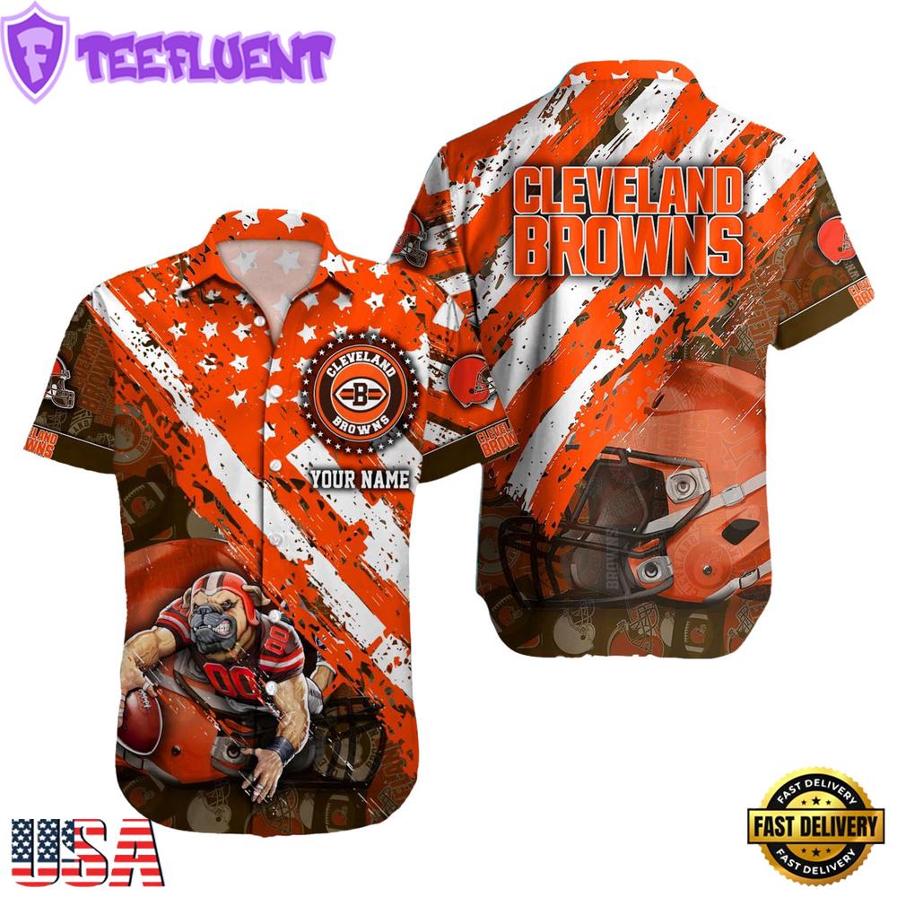 NFL Cleveland Browns Football American Flag Mascot Custom Name Hawaiian Shirt