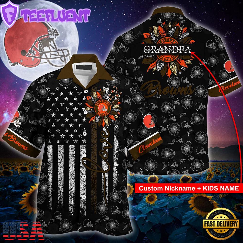 NFL Cleveland Browns Happy Mother Day And Happy Father Day Custom Name Hawaiian Shirt