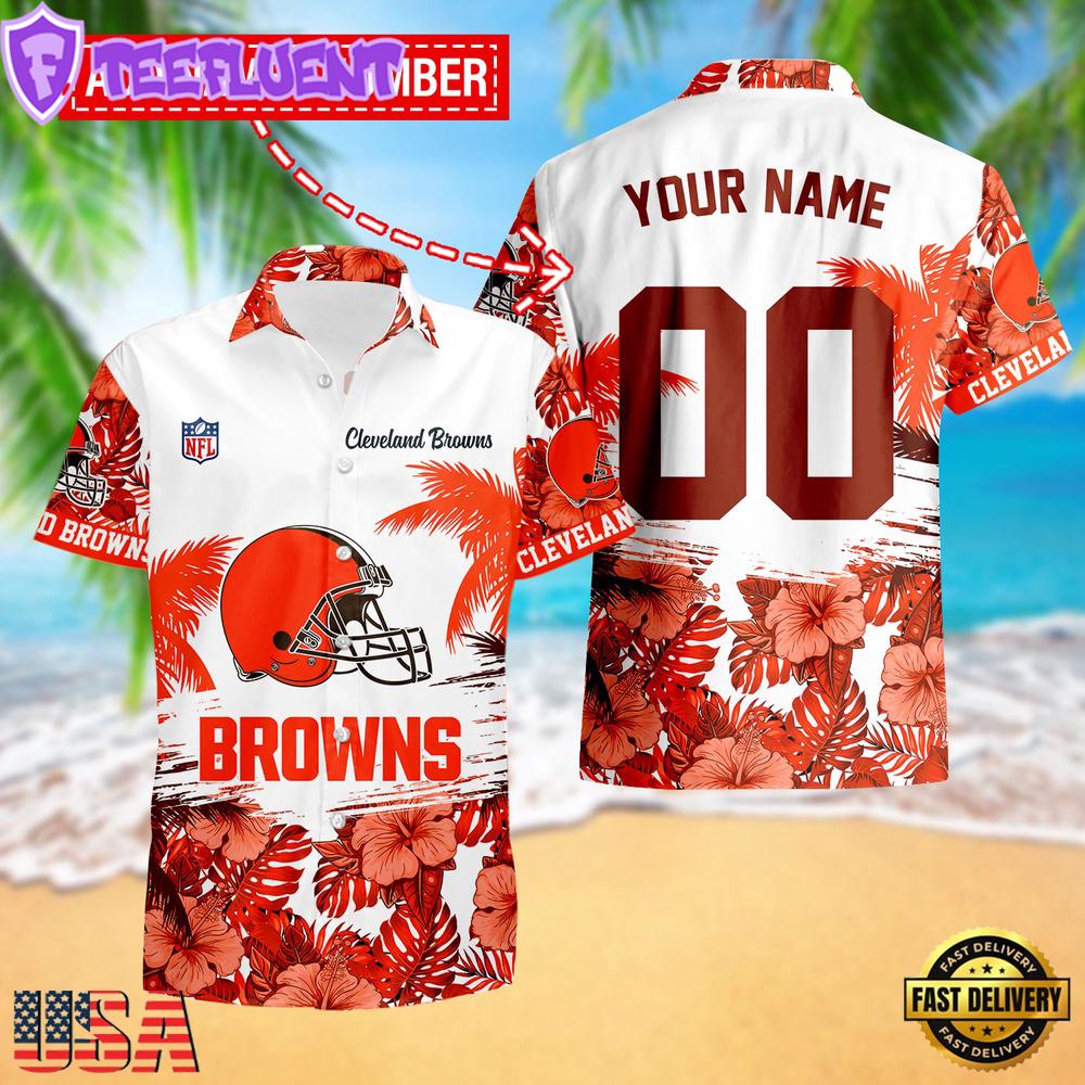 NFL Cleveland Browns Hibiscus Flower Custom Name Hawaiian Shirt