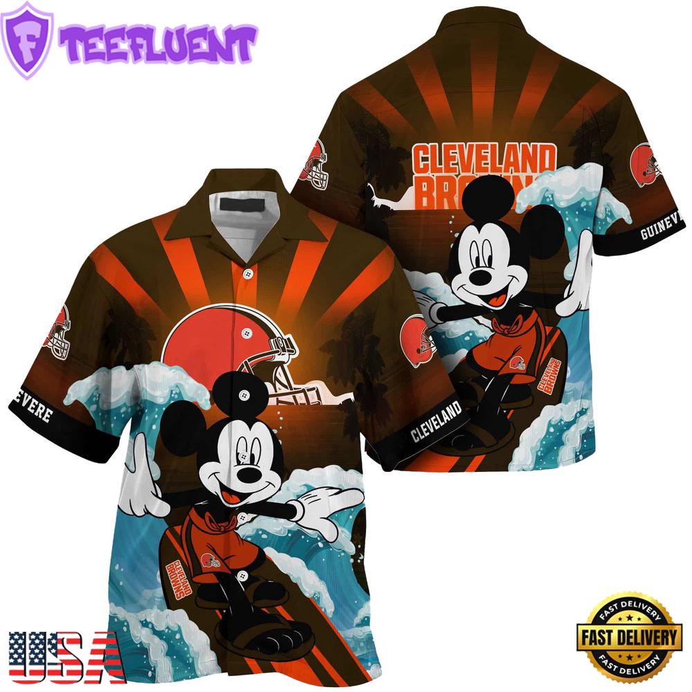 NFL Cleveland Browns Mickey Mouse Surfing Custom Name Hawaiian Shirt