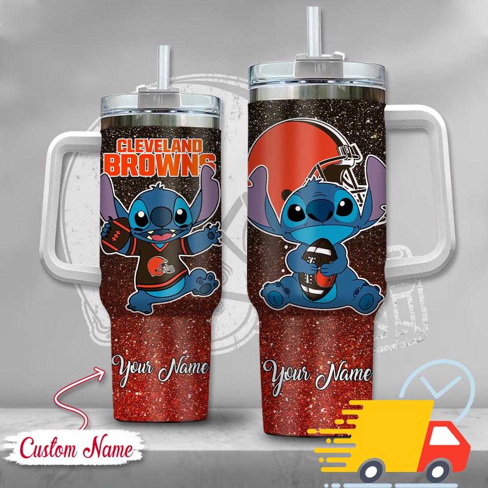 NFL Cleveland Browns Stitch Glitter Custom Stanley Quencher 40oz Stainless Steel Tumbler With Handle
