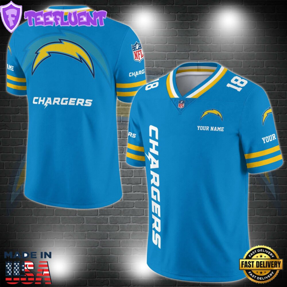 NFL Custom Number Los Angeles Chargers Personalized V-neck Football Jersey Sport Gifts For Fan