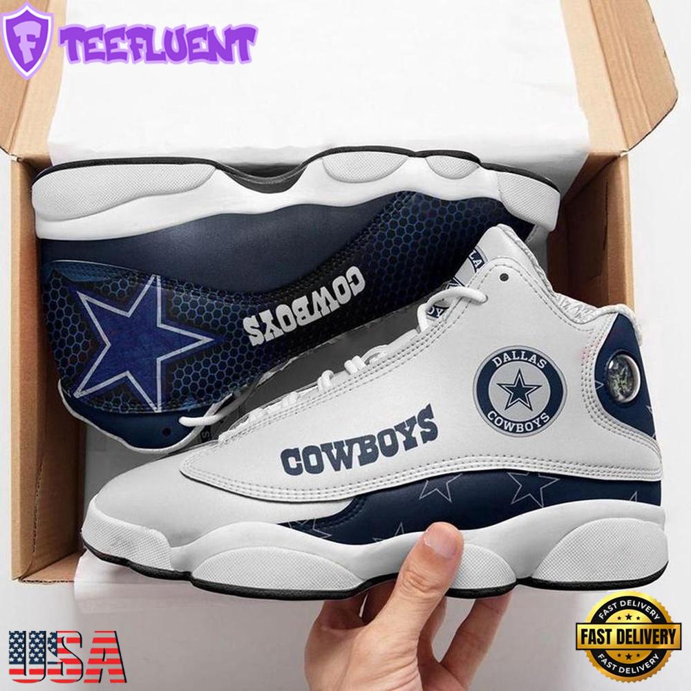 NFL Dallas Cowboys Blue White Air Jordan 13 Sneaker Shoes - Gift For Fans